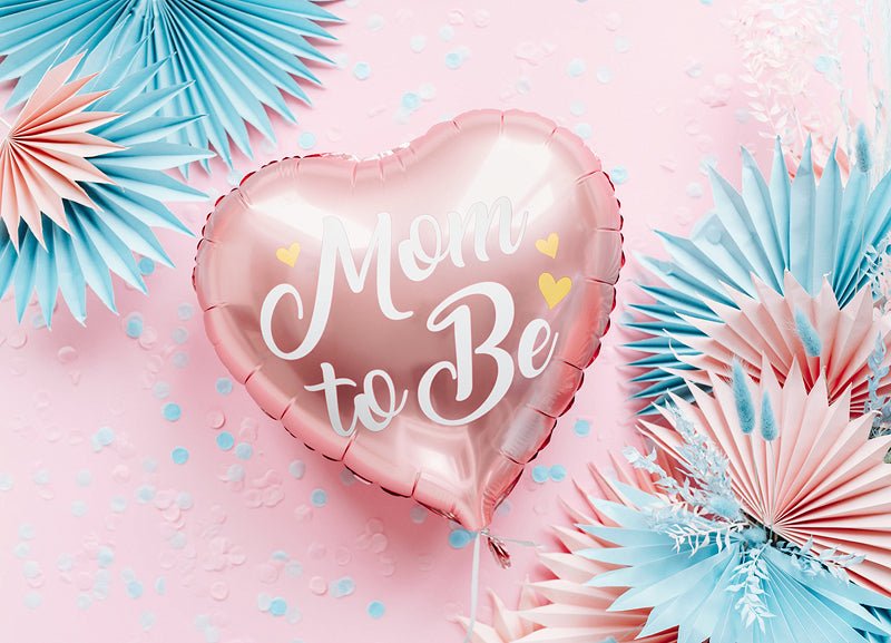 Mom to Be Heart Foil Balloon - Pink or Blue with Gold Metallic Print | 14 Inches - Ellie's Party Supply