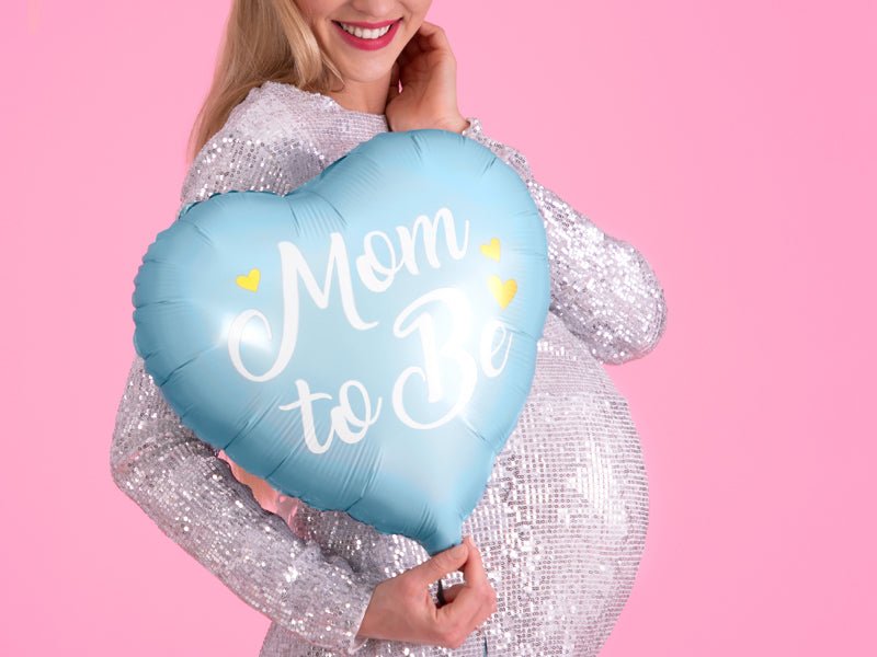 Mom to Be Heart Foil Balloon - Pink or Blue with Gold Metallic Print | 14 Inches - Ellie's Party Supply