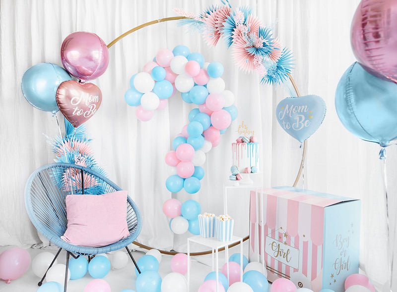 Mom to Be Heart Foil Balloon - Pink or Blue with Gold Metallic Print | 14 Inches - Ellie's Party Supply