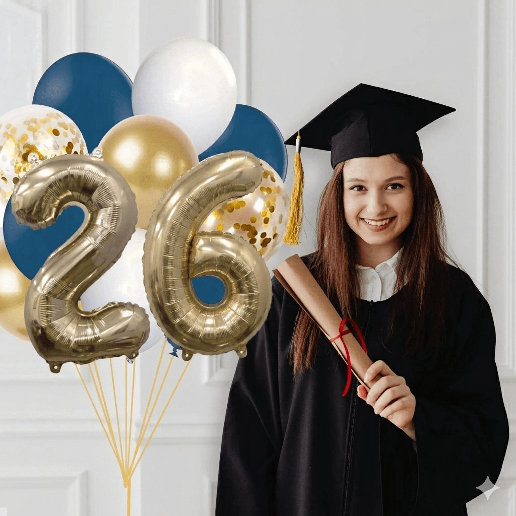 Navy and Gold Graduation 2026 Balloon Bouquet - Ellie's Party Supply
