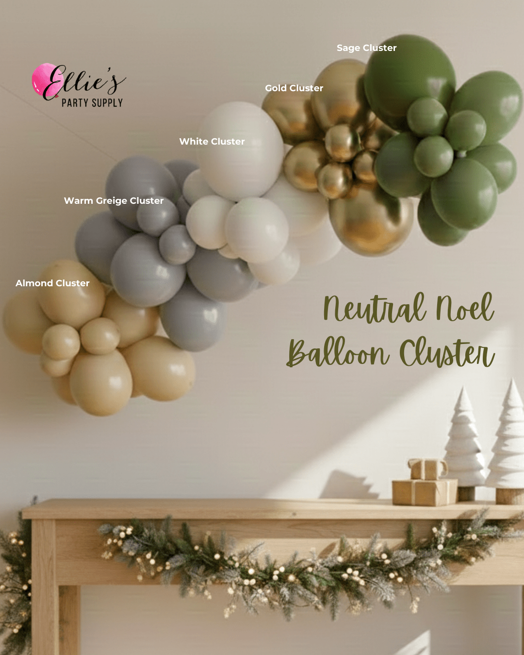 Neutral Noel Balloon Cluster Garland - Ellie's Party Supply
