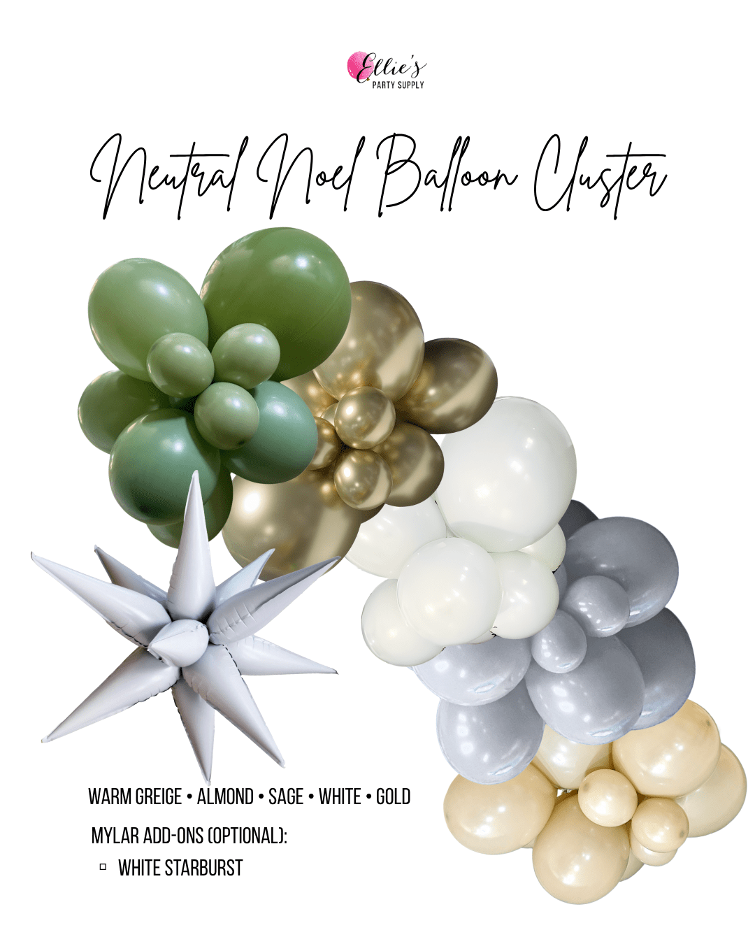 Neutral Noel Balloon Cluster Garland - Ellie's Party Supply