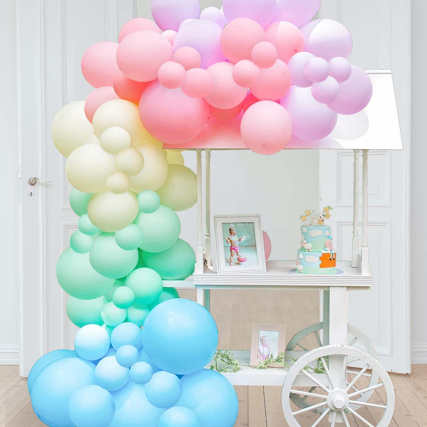 Pastel Rainbow Balloon Garland Kit | Pastel Pink, Blue, Yellow, Green & Purple | Birthdays, Bridal Showers, Beach Days & More - Ellie's Party Supply