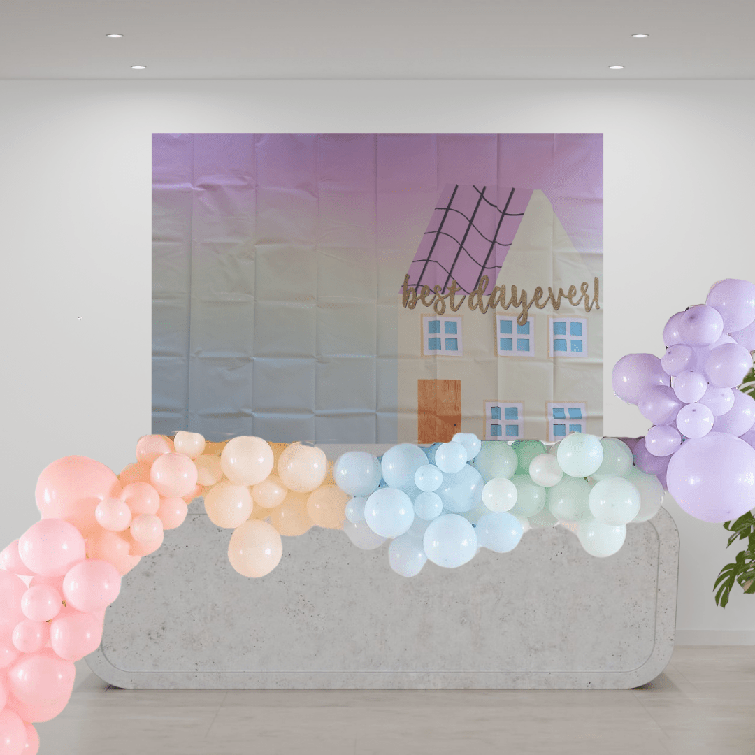 Peppa Pig House Vinyl Rainbow Backdrop (5x7 Feet) - Ellie's Party Supply