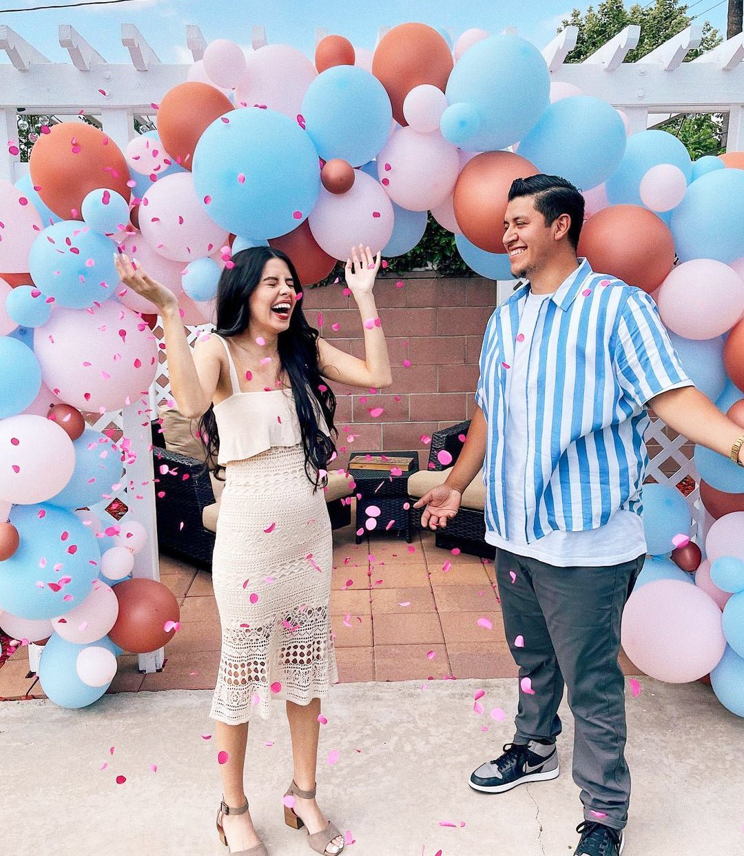 Rose Gold, Blue & Pink balloon garland kit for gender reveal, baby shower, spring birthday, Easter party, and bridal shower decor