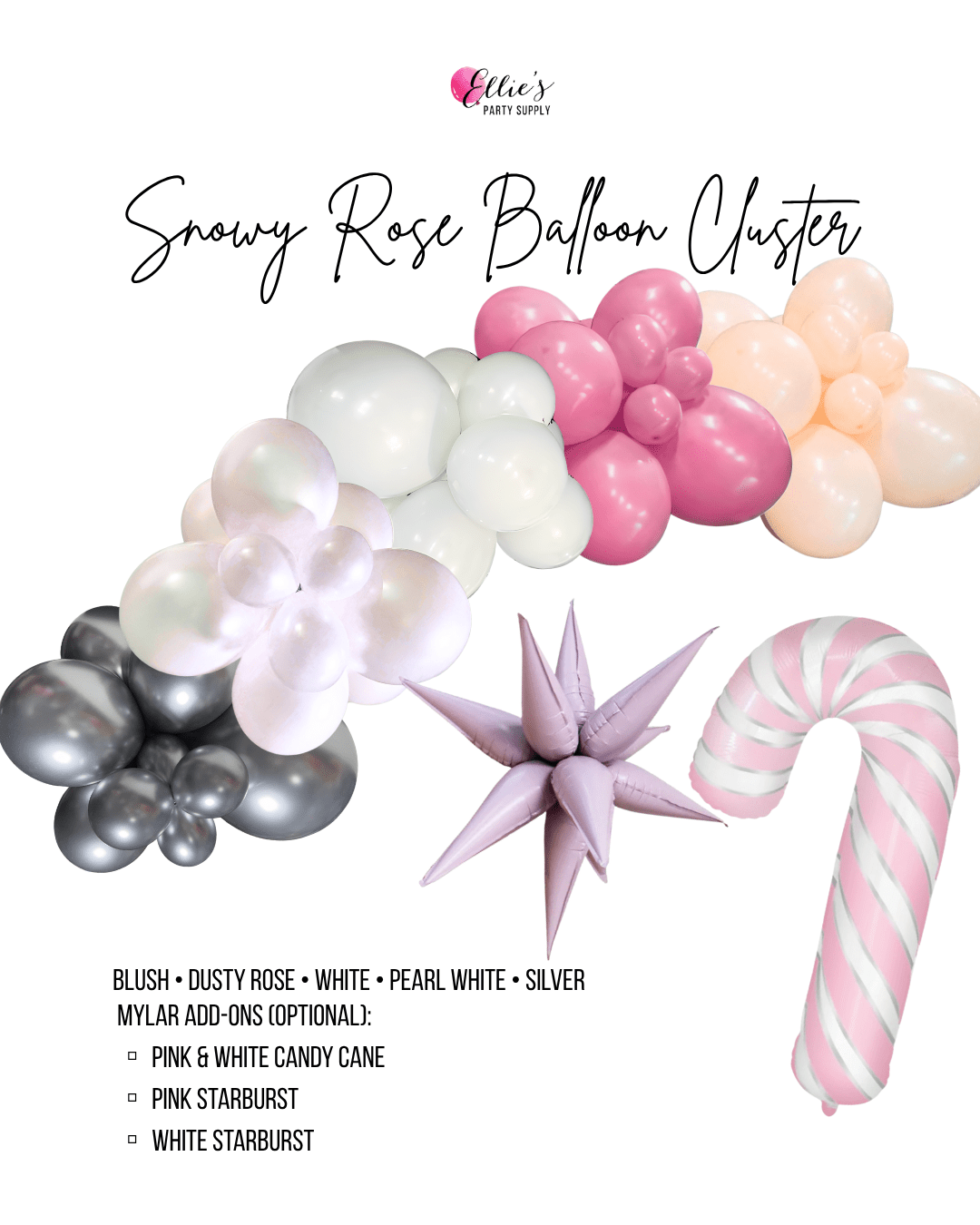Snowy Rose Balloon Cluster Garland - Ellie's Party Supply