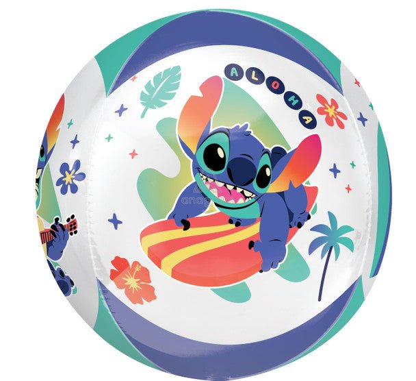 Stitch Orbz Balloon – 16" Foil | 4 - Sided Design | Packaged (Air or Helium Fill) - Ellie's Party Supply
