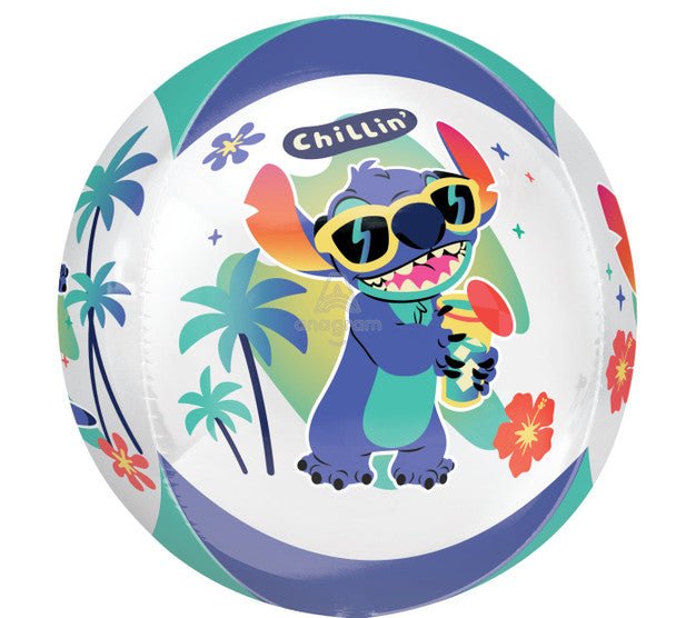Stitch Orbz Balloon – 16" Foil | 4 - Sided Design | Packaged (Air or Helium Fill) - Ellie's Party Supply