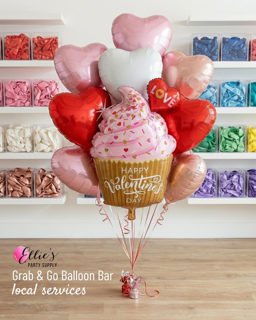 Valentine's Cupcake Balloon Bouquet - Ellie's Party Supply
