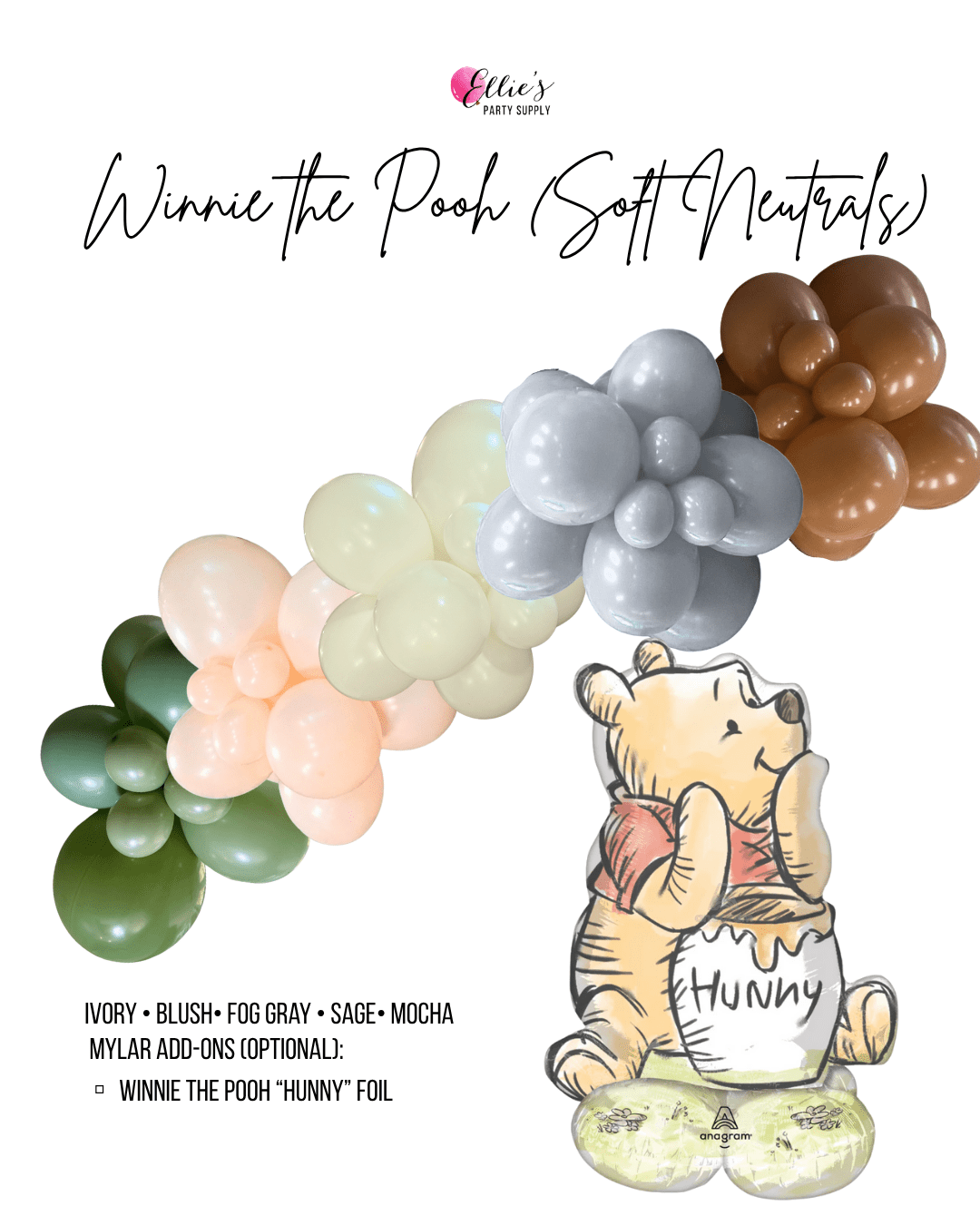 Winnie the Pooh (Soft Neutrals) Balloon Garland Clusters - Ellie's Party Supply