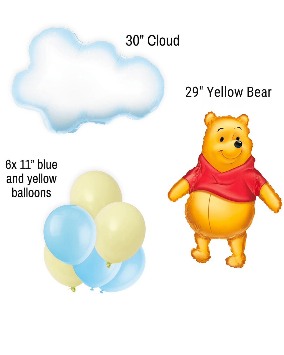 Yellow Bear and Blue Balloon Bouquet - Ellie's Party Supply