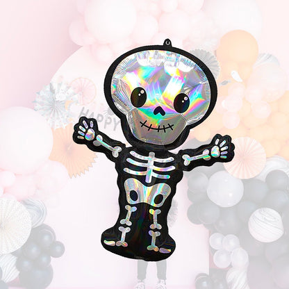 34 Inches Giant Iridescent Cute Skeleton Balloon - Halloween Party Decoration - Ellie's Party Supply