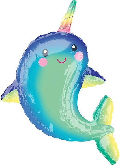 39 inch Giant Rainbow Narwhal Kids Birthday Party Balloons - Ellie's Party Supply