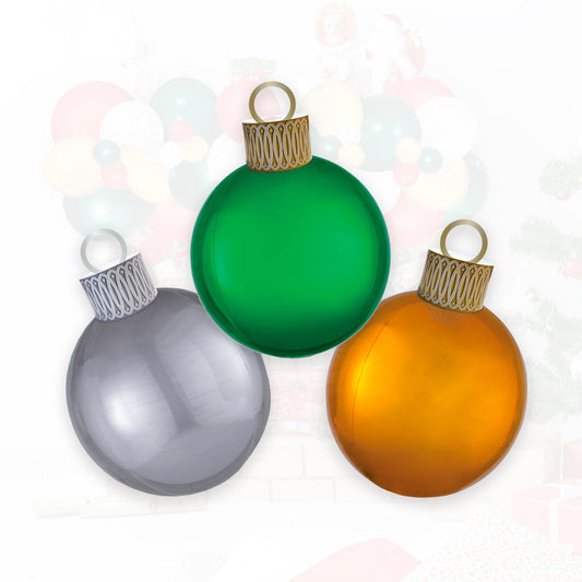 3D Silver Christmas Ornament Balloon (20-Inches) - Ellie's Party Supply