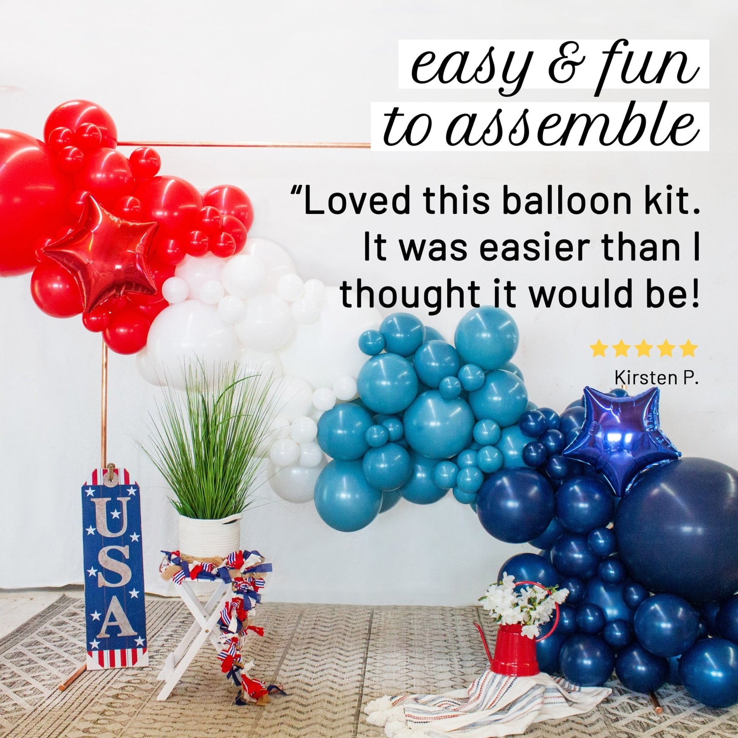 4th of July Balloon Arch - Patriotic Balloon Garland Kit - Ellie's Party Supply