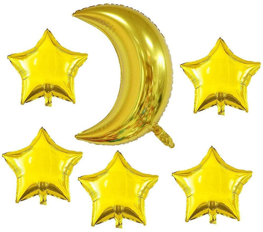 7-Pack Moon & Star Balloons - Ellie's Party Supply