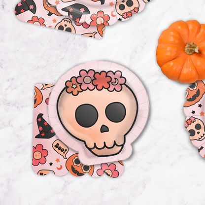 Groovy Halloween Skull Paper Plates (Set of 8)