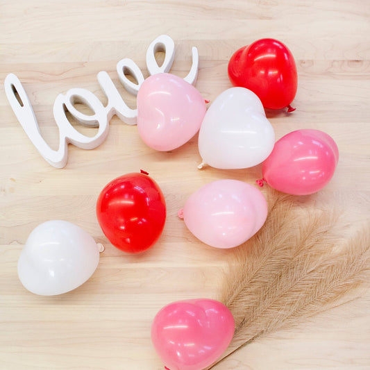Assorted Mini Red Pink White Heart Balloons 6" (12 Pack) - Ellie's Party Supply