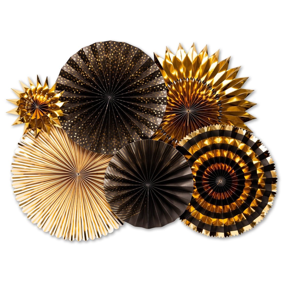 Black and Gold Holiday Paper Fans (Set of 6) - Ellie's Party Supply