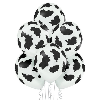 Black and White Cow Print Latex Balloons (10 Pack) - Ellie's Party Supply