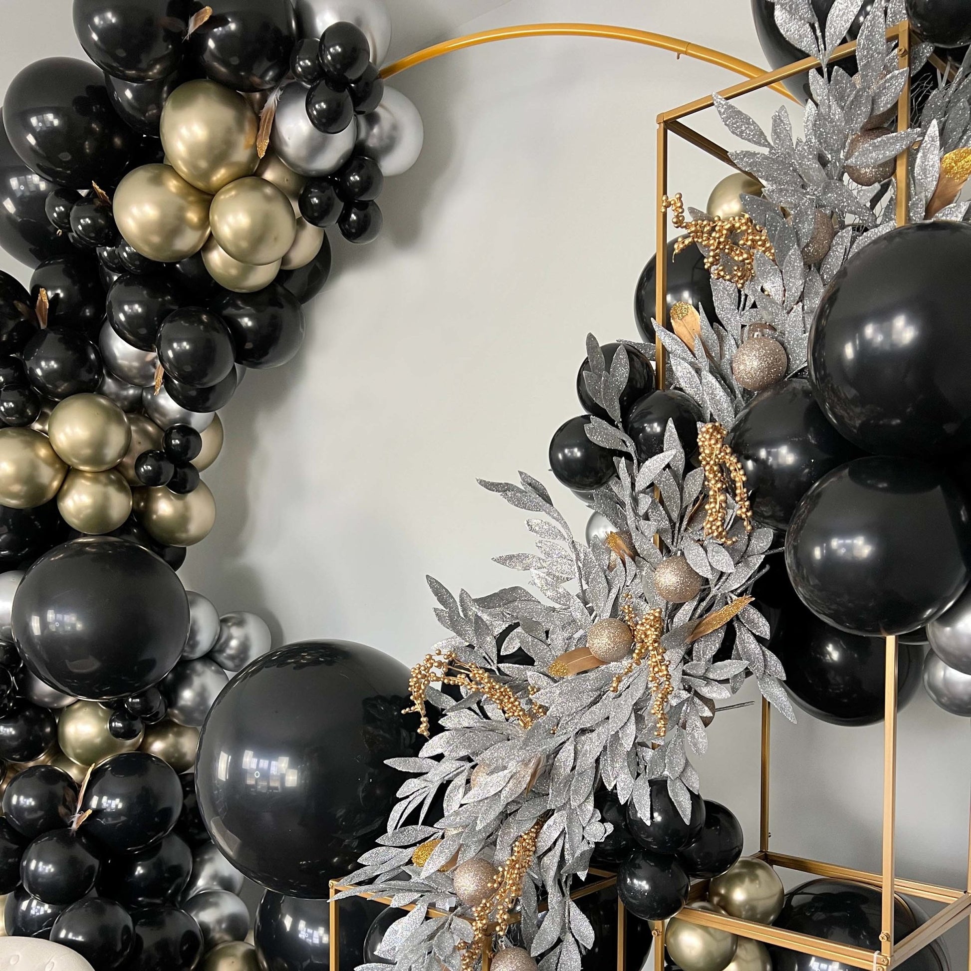 Black, Gold, & Silver Balloon Arch - Balloon Garland Kit - Ellie's Party Supply