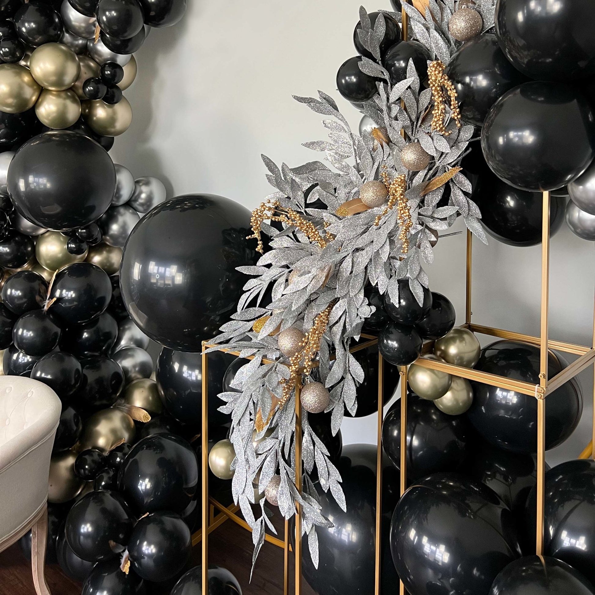 Black Gold White Balloons Garland Kit Birthday Anniversary Party Decoration  Kids