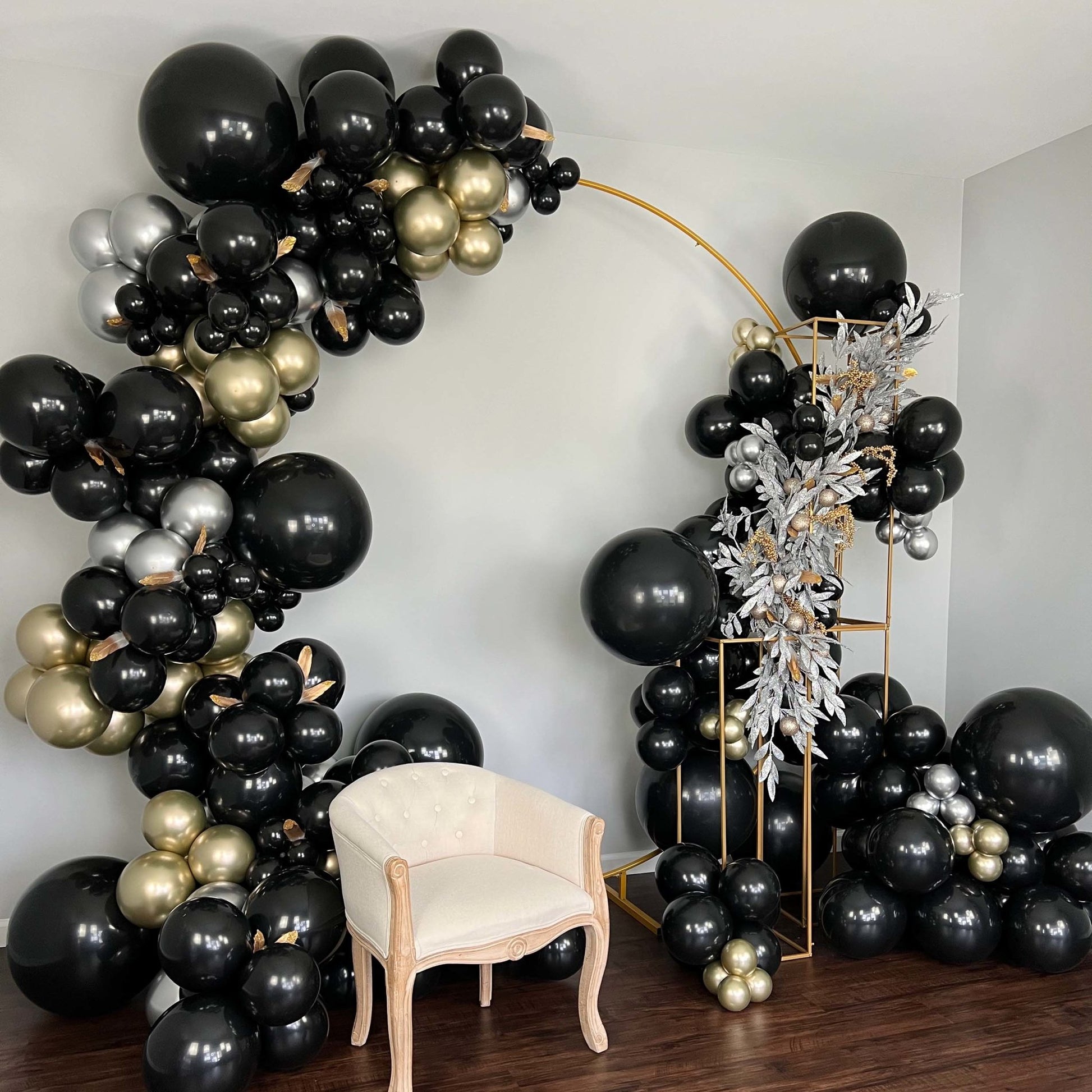 Black, Gold, & Silver Balloon Arch - Balloon Garland Kit - Ellie's Party Supply