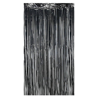 Black Metallic Fringe Tinsel Curtain Backdrop - Ellie's Party Supply