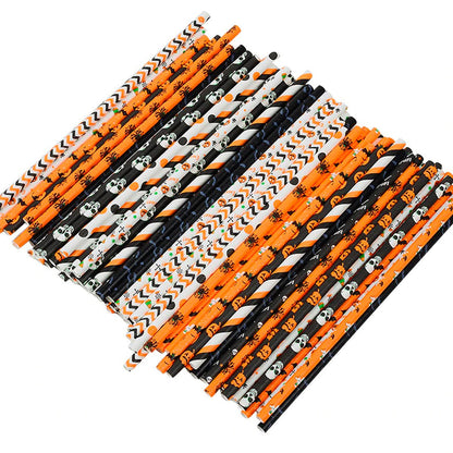 Black, Orange, & White Halloween Icon Paper Straws (Set of 24) - Ellie's Party Supply