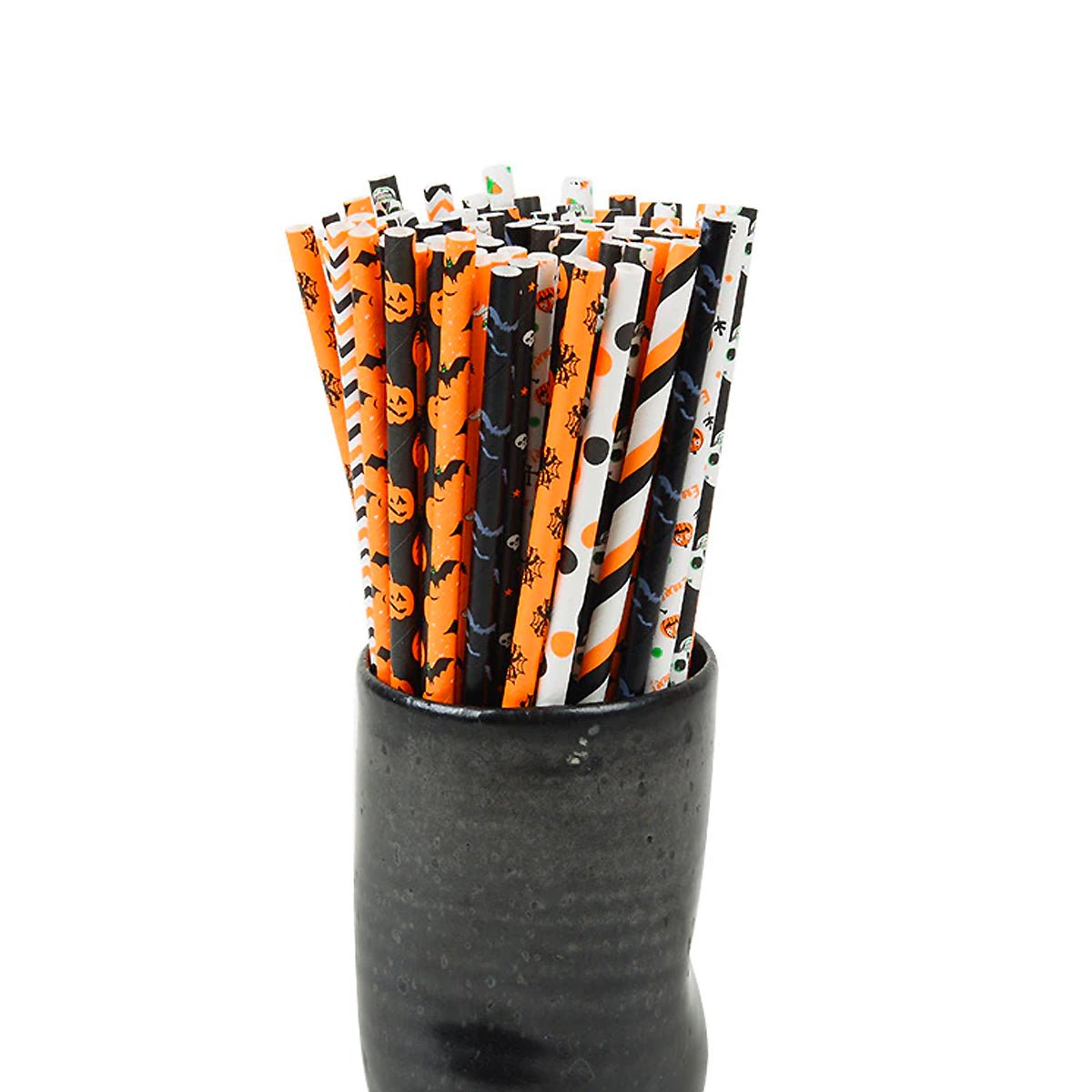Black, Orange, & White Halloween Icon Paper Straws (Set of 24) - Ellie's Party Supply