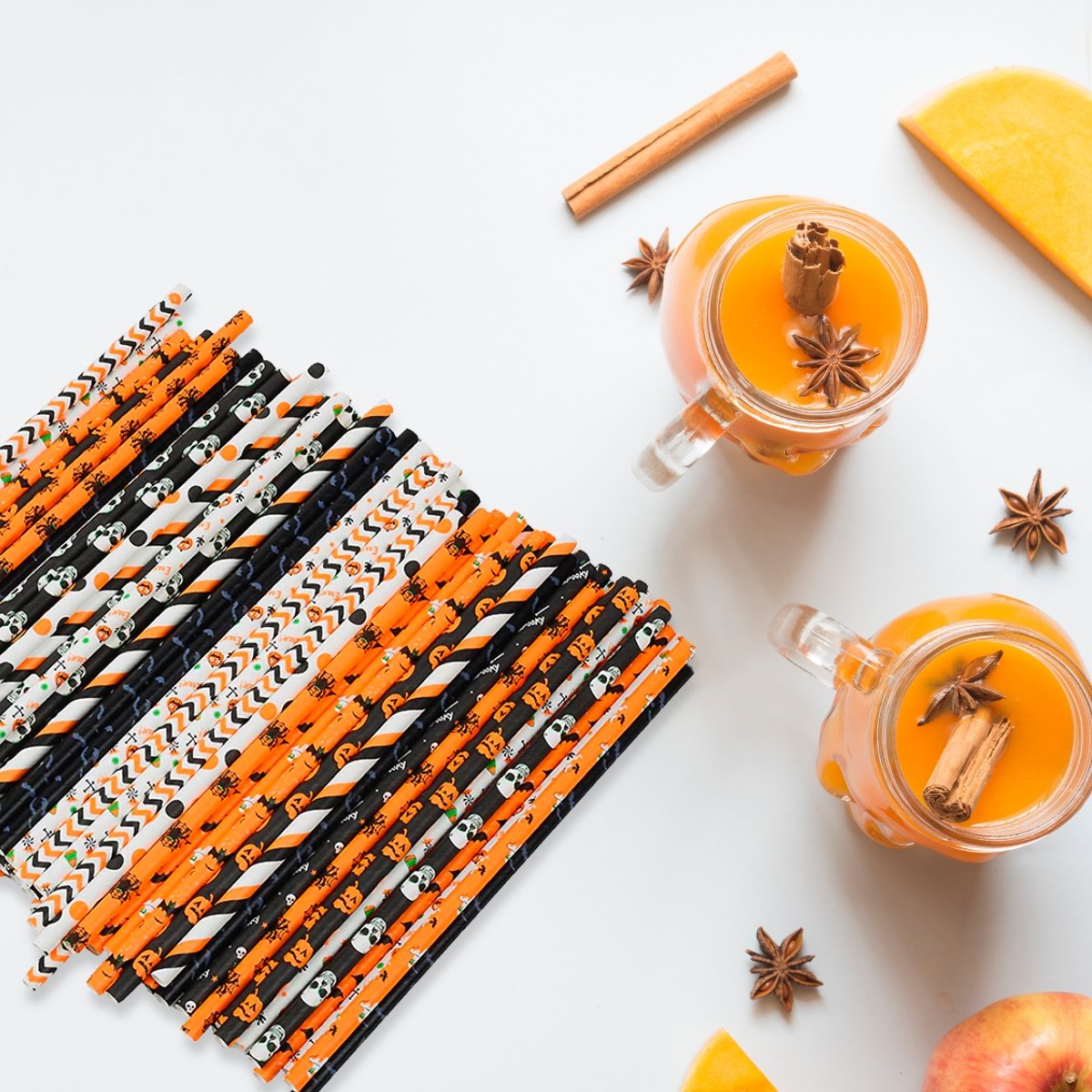 Black, Orange, & White Halloween Icon Paper Straws (Set of 24) - Ellie's Party Supply