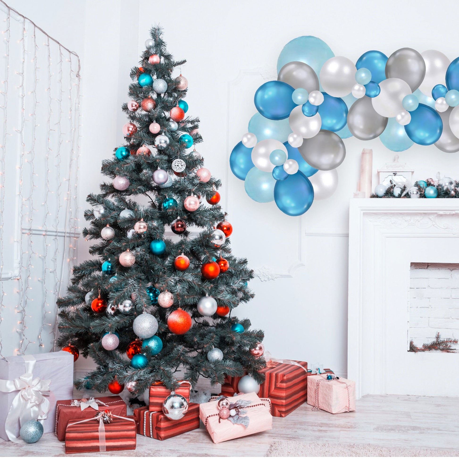 Blue and Silver Christmas Balloon Garland Kit - Ellie's Party Supply