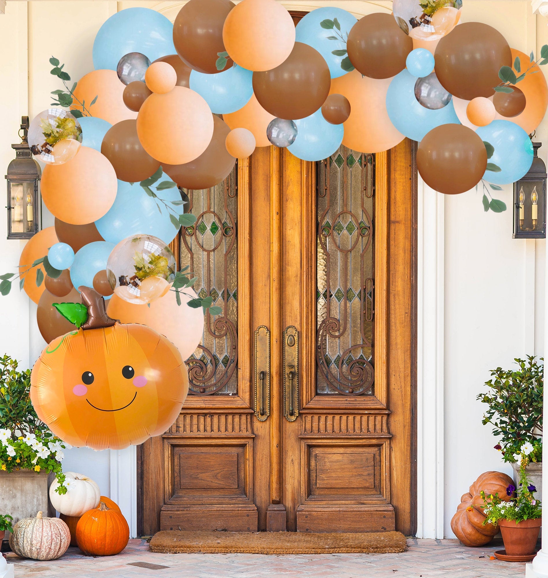 Blue Little Pumpkin Fall Balloon Arch - Balloon Garland Kit - Ellie's Party Supply