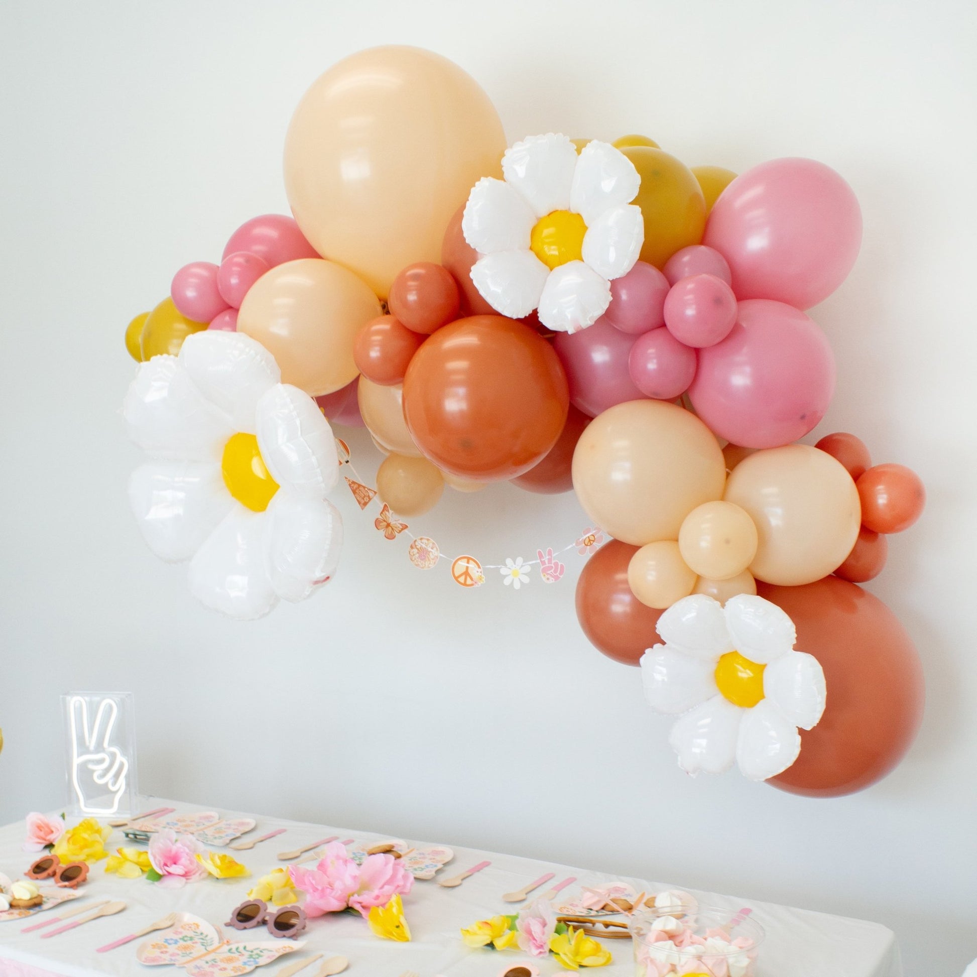 Groovy Birthday Party Decorations Retro Hippie Boho Party Supplies Daisy  Flower Backdrop Tablecloth Balloons Kit Boho Two Groovy Party Decorations  for