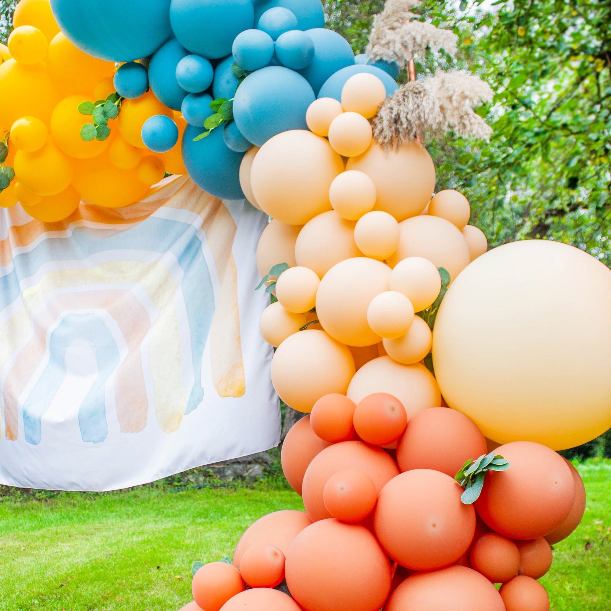 Boho Rainbow Balloon Arch - Blue & Orange Balloon Garland Kit - Ellie's Party Supply