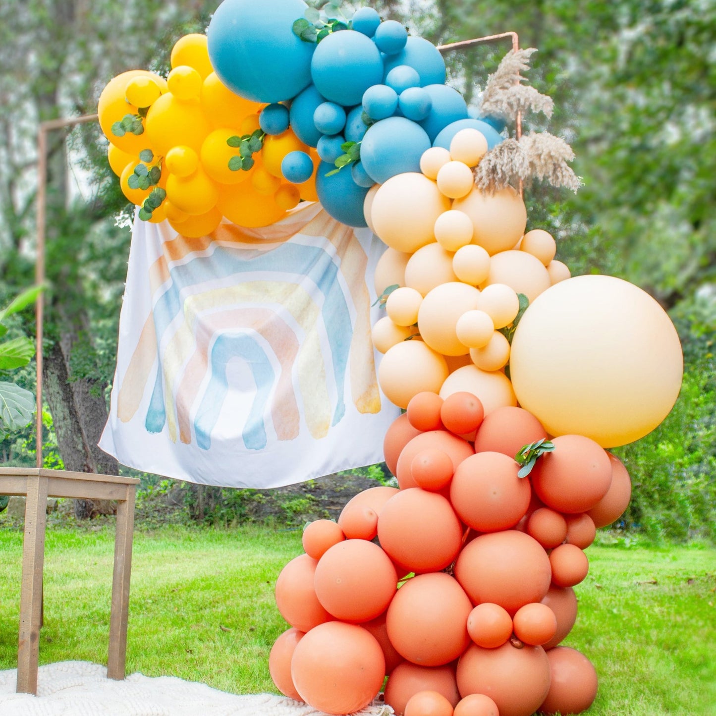 Boho Rainbow Balloon Arch - Blue & Orange Balloon Garland Kit - Ellie's Party Supply
