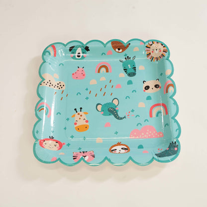 Boho Rainbow Safari Animal Blue Paper Plates (Set of 8) - Ellie's Party Supply