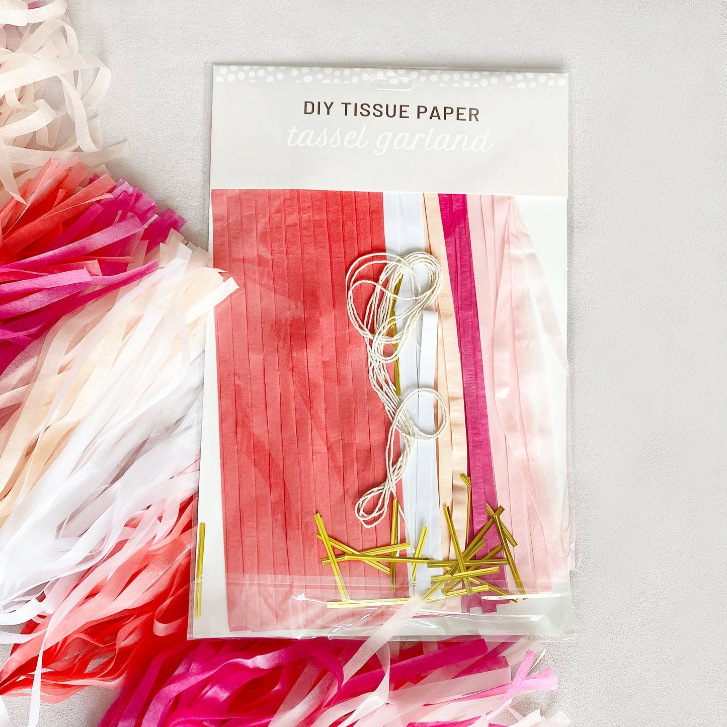 Boho White & Blush Paper Tassel Tail - Tassel DIY Garland Kit - Ellie's Party Supply