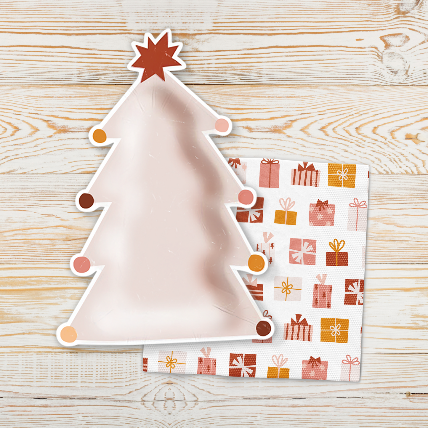 Boho Pink Christmas Tree Shaped Paper Plates (Set of 8)