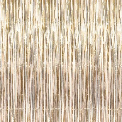 Champagne Gold Metallic Fringe Tinsel Curtain Backdrop - Ellie's Party Supply