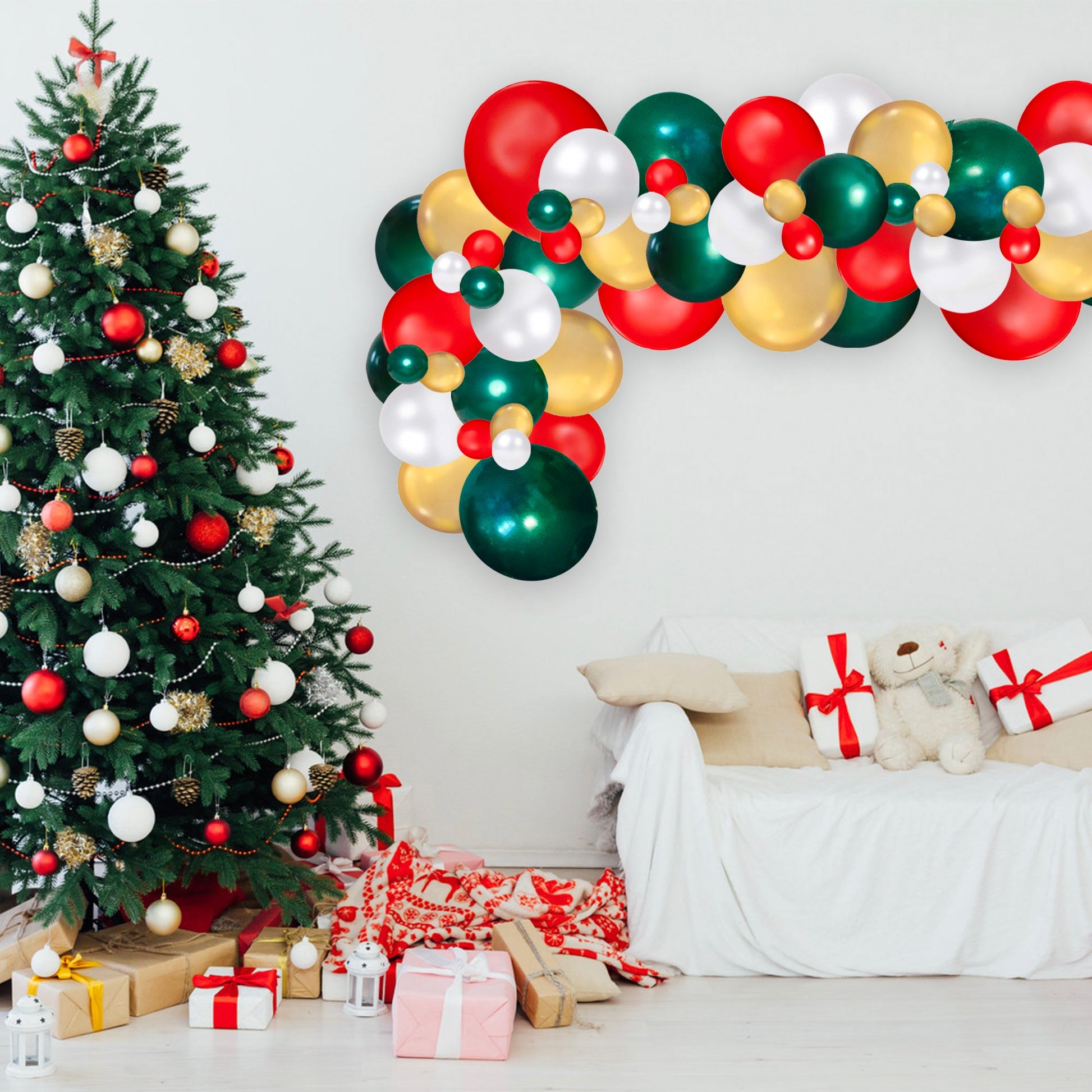 Classic Red, Green, and Gold Christmas Balloon Garland Kit - Ellie's Party Supply