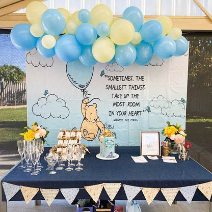 Classic Winnie the Pooh Backdrop - Blue and Yellow 5x7 Feet - Ellie's Party Supply