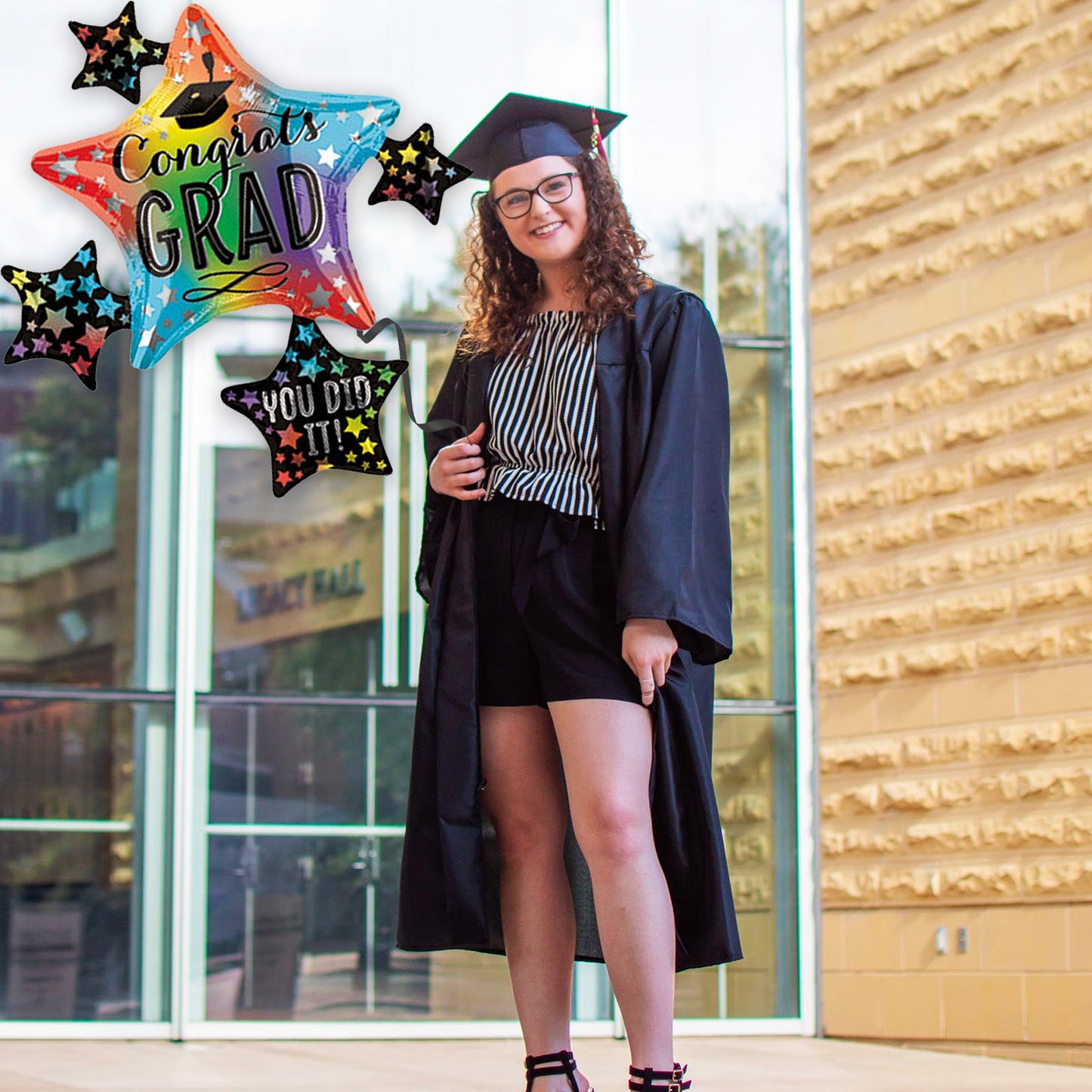 Congrats Grad Rainbow Star Graduation Balloon 35" - Ellie's Party Supply