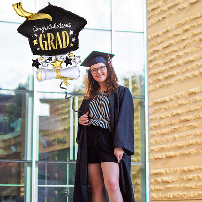 Congratulations Grad Graduation Cap & Diploma Balloon 35" - Ellie's Party Supply