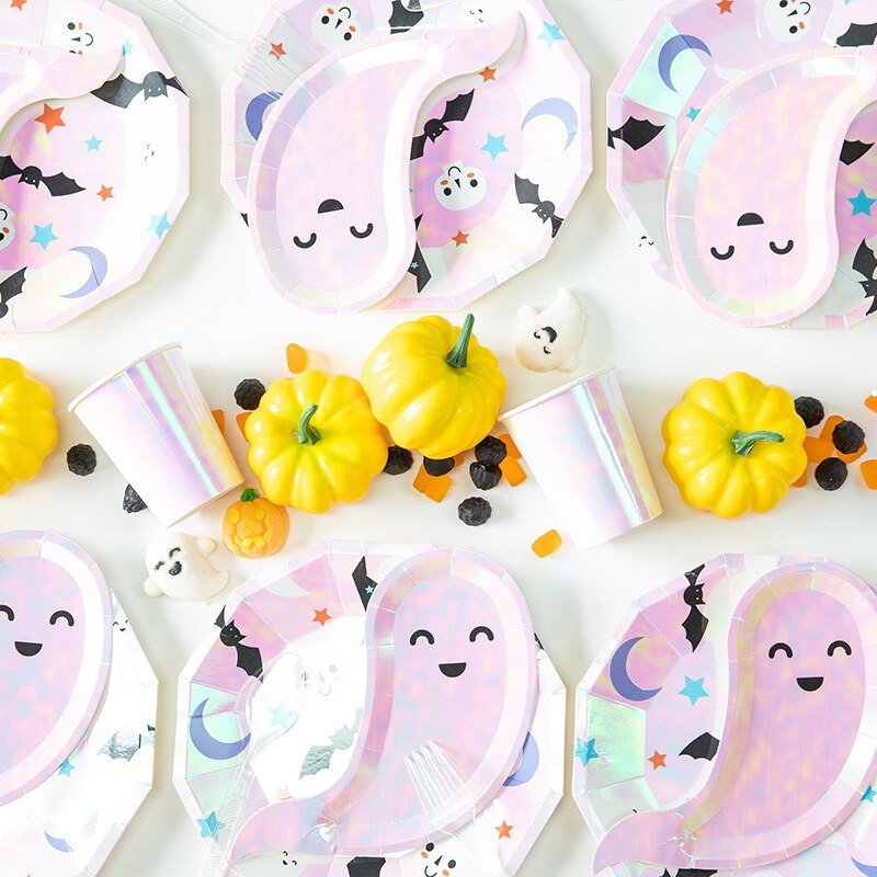 Cute Iridescent Halloween Ghost Paper Plates (Set of 8) - Ellie's Party Supply