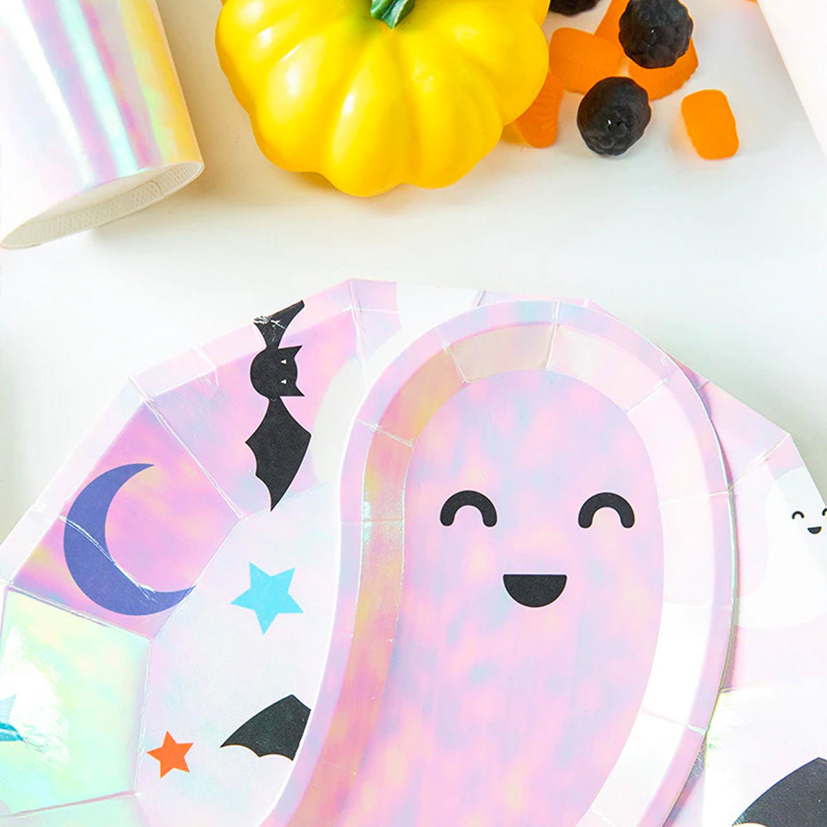Cute Iridescent Halloween Ghost Paper Plates (Set of 8) - Ellie's Party Supply