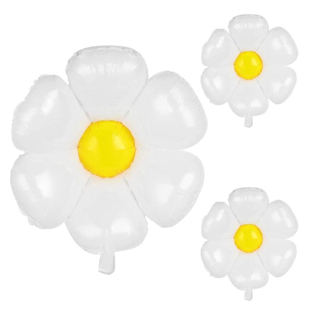 Daisy White and Yellow Balloons (3-Pack) - Ellie's Party Supply