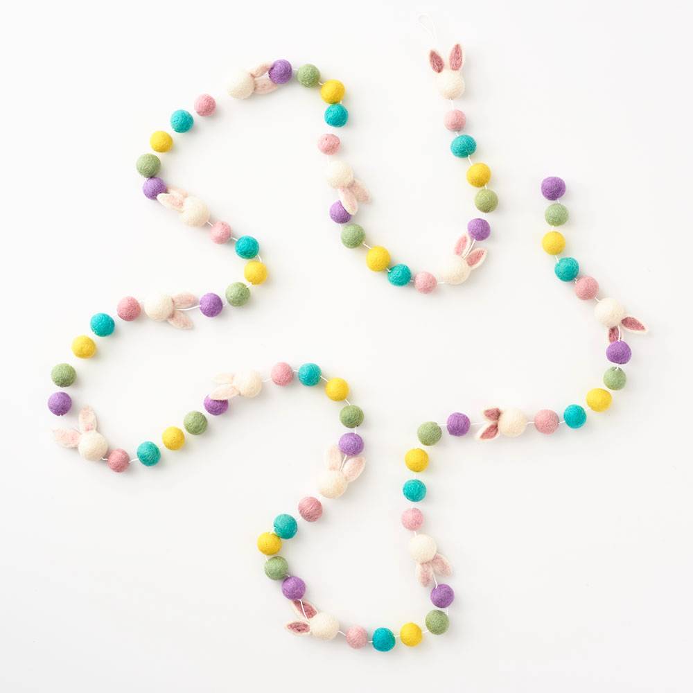 Easter Bunny Pastel Felt Ball Garland (10-Foot) - Ellie's Party Supply