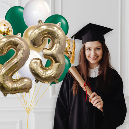 Emerald Green and Gold Graduation 2023 Balloon Bouquet - Ellie's Party Supply