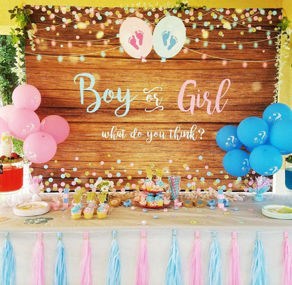 Gender Reveal Boy or Girl Vinyl Wood Backdrop (5x7 Foot) - Ellie's Party Supply